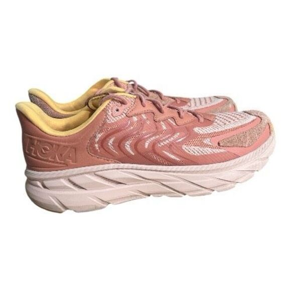 Hoka One One Clifton LS Shoes Sneakers Pink Peach Size Women 14 Men 13 Leather - Picture 2 of 13